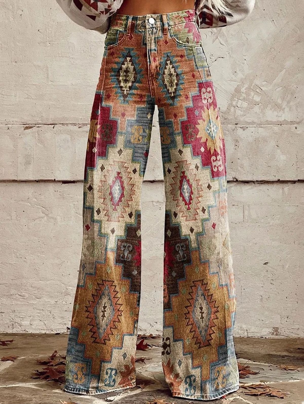 Boho Colorblocks High Waist Wide Leg Pants - Ursime - Modalova
