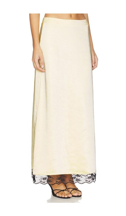 X REVOLVE Rena Satin And Lace Skirt in Lemon. - size L (also in M, S, XS) - 4th & Reckless - Modalova