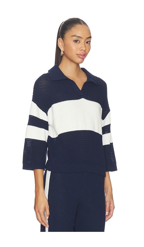 Zuri Johnny Collar Mesh Rugby Pullover in Navy,White. - size M (also in XS) - 525 America - Modalova