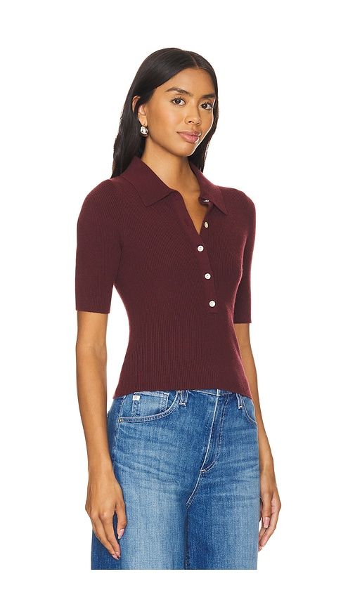 Ginny Short Sleeve Johnny Collar Top in Wine. - size M (also in L, S, XS) - 525 America - Modalova