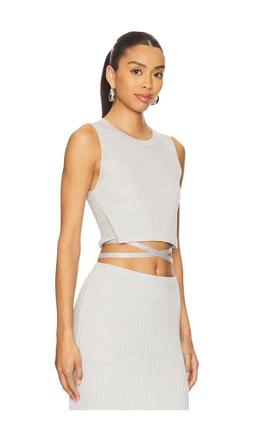 Stevie Cropped Lurex Tie Tank in Metallic Silver. - size L (also in M) - 525 America - Modalova