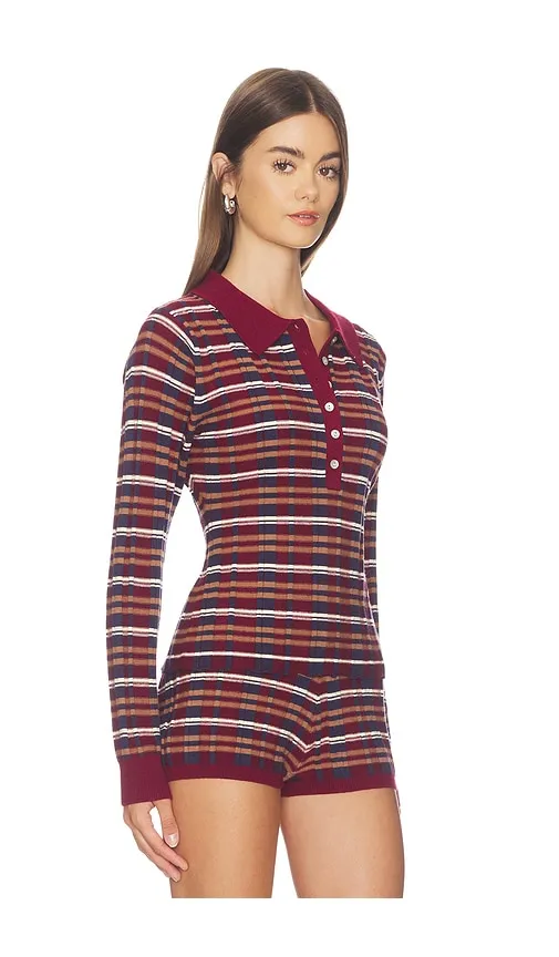 Sienna Plaid Rib Polo Top in Multi. - size M (also in S, XS) - 525 America - Modalova