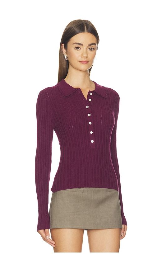 Tabitha Crochet Collar Long Sleeve Henley in Burgundy. - size L (also in M, S, XS) - 525 America - Modalova