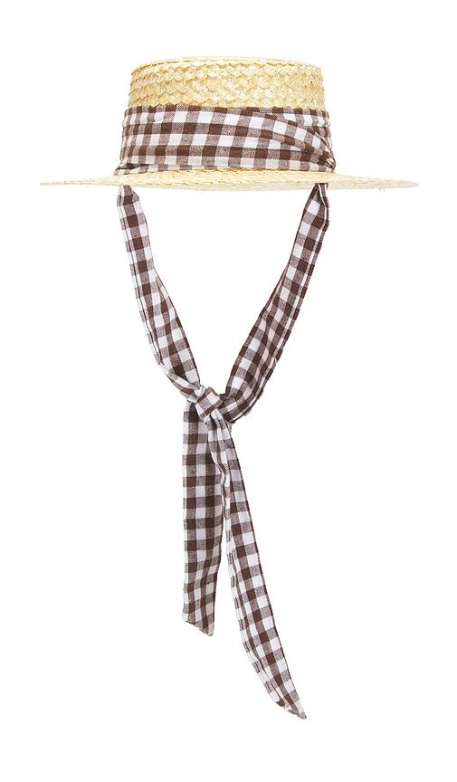 Straw Boater Hat With Gingham Ribbon Band in Neutral - 8 Other Reasons - Modalova