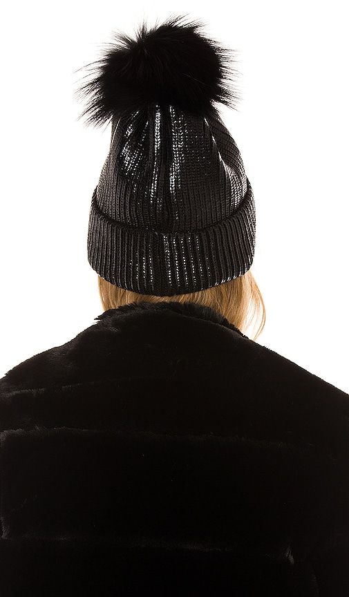 Metallic Pom Hat in Black - Adrienne Landau - Modalova