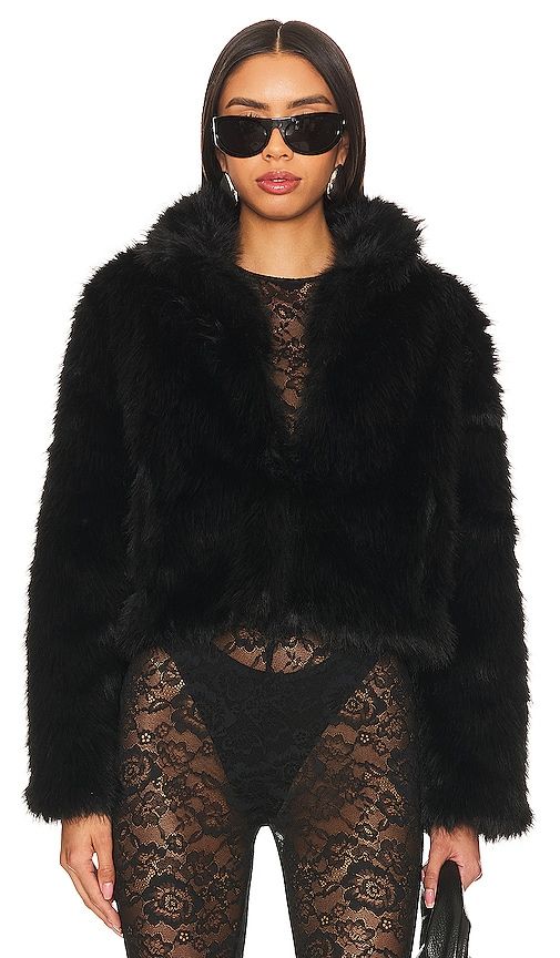 Faux Fox Fur Jacket in Black. - size M (also in L, S) - Adrienne Landau - Modalova
