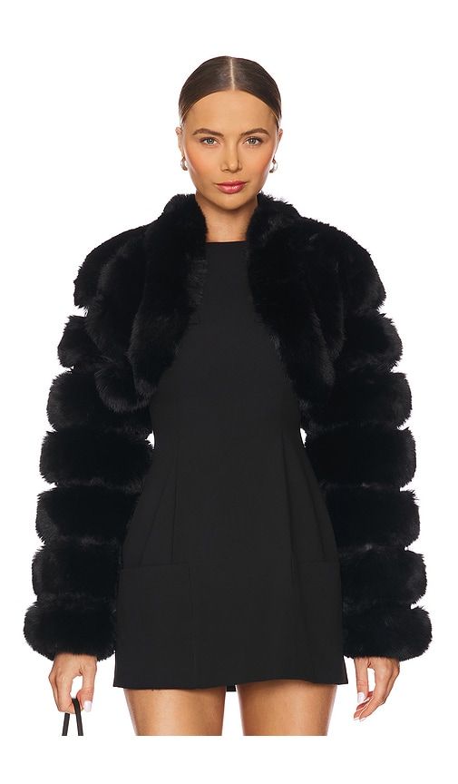 X REVOLVE Faux Fox Fur Short Jacket in Black. - size M (also in S, L) - Adrienne Landau - Modalova