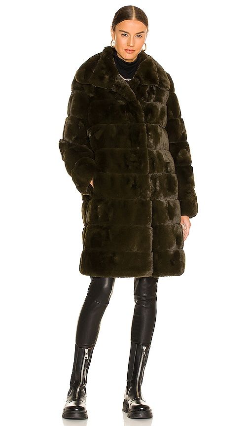 Faux Fur Long Coat in Olive. - size S (also in L, M) - Adrienne Landau - Modalova