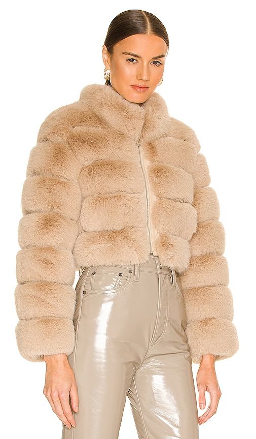 Faux Fox Fur Jacket in Beige. - size M (also in L, S) - Adrienne Landau - Modalova