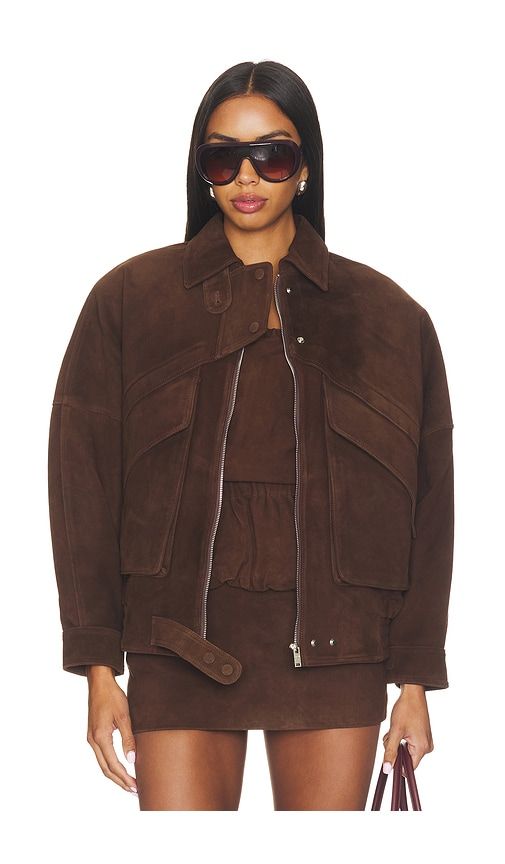 Lamb Leather Suede Aviator Jacket in Chocolate. - size L (also in M, S, XS) - AEXAE - Modalova