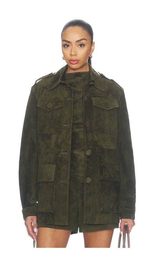 Lamb Leather Suede Mid Jacket in Olive. - size L (also in M, S, XS) - AEXAE - Modalova