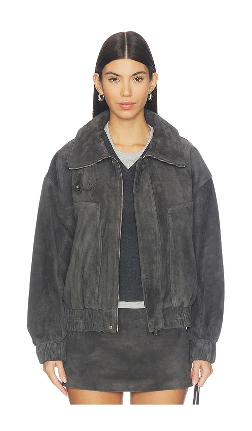 Leather Suede Funnel Bomber Jacket in Charcoal. - size L (also in M, S, XS) - AEXAE - Modalova
