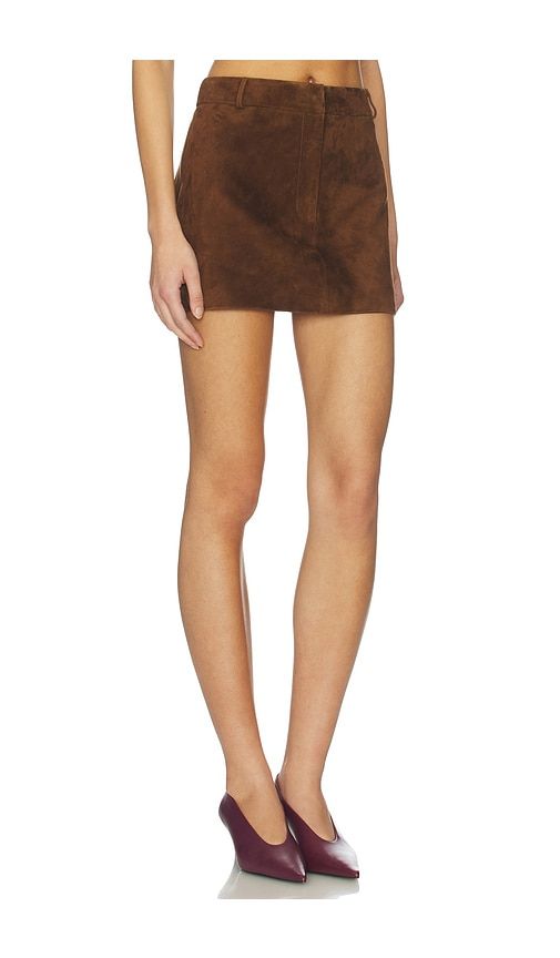 X REVOLVE Leather Suede Mini Skirt in Chocolate. - size L (also in M, S, XL, XS) - AEXAE - Modalova