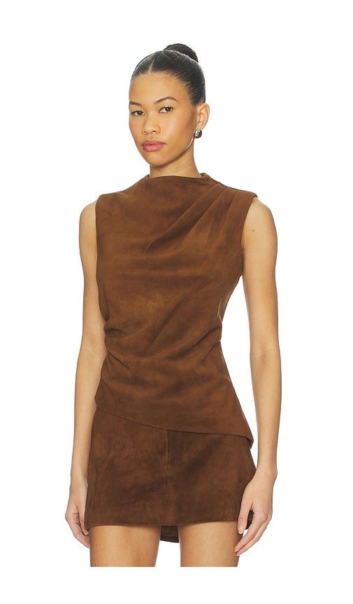 X REVOLVE Leather Suede Ruched Top in Brown. - size L (also in M, XL) - AEXAE - Modalova