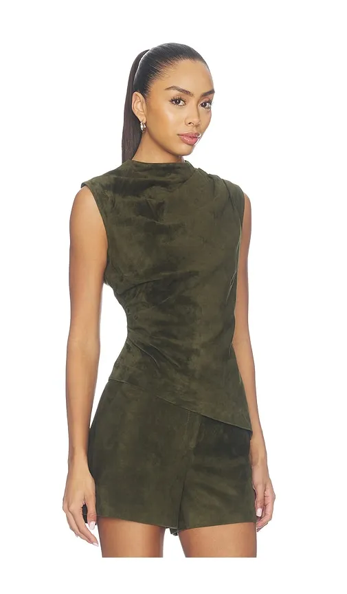 Lamb Leather Suede Ruched Top in Olive. - size L (also in M, S, XS) - AEXAE - Modalova