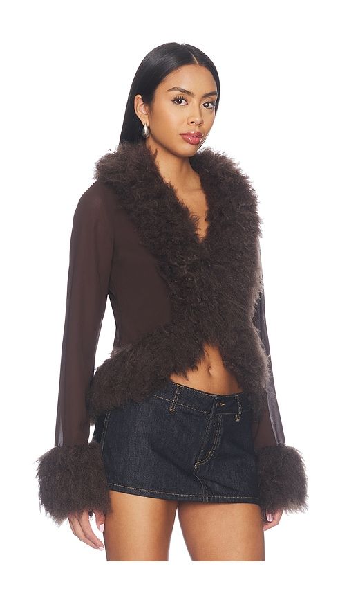 X REVOLVE Simone Faux Fur Cardigan in Chocolate. - size M (also in L, XL) - AFRM - Modalova