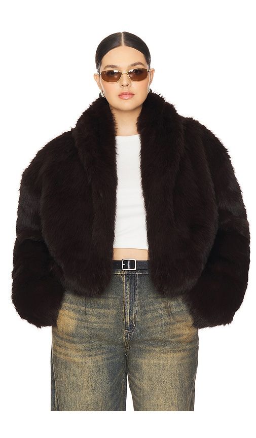 Stephanie Barrel Crop Faux Fur Jacket in Brown. - size M (also in XXL) - AFRM - Modalova