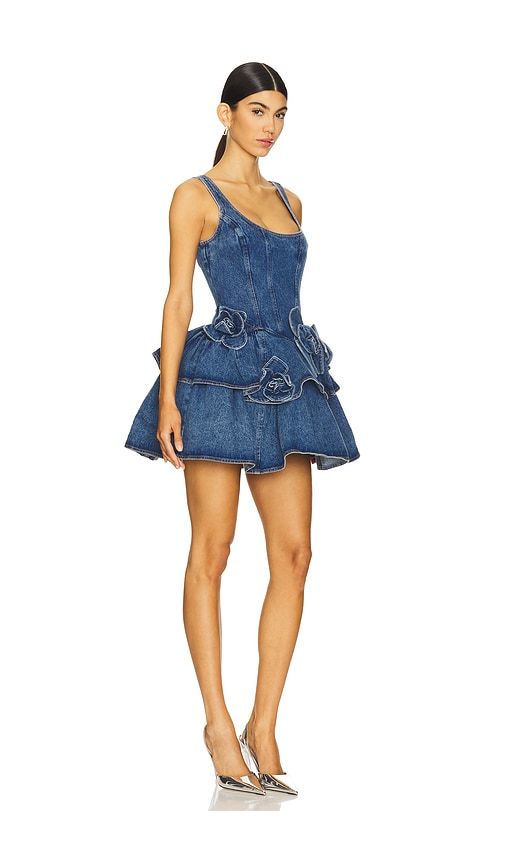 Devyn Denim Ruffle Dress in Blue. - size 0 (also in 2, 4, 6, 8) - AKNVAS - Modalova