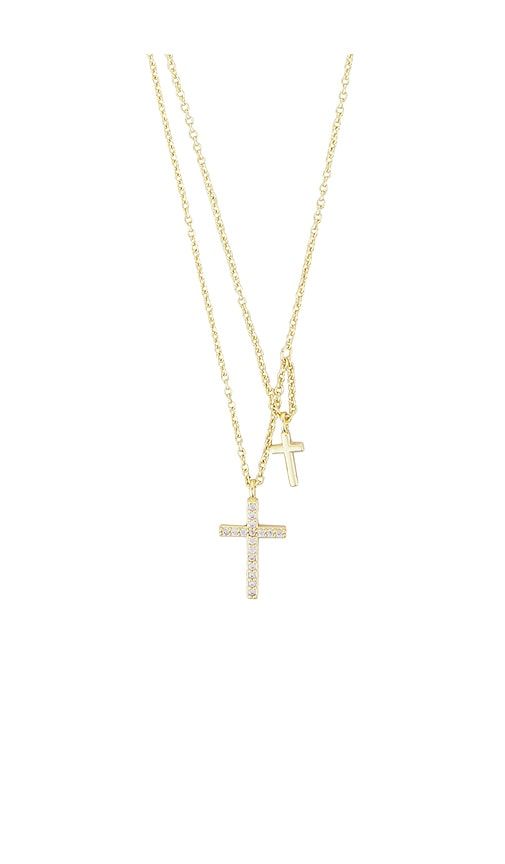 Pave Double Cross 2 in 1 Necklace in Metallic - By Adina Eden - Modalova