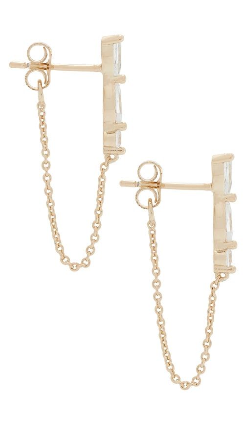 Triple Pear Chain Front Back Stud Earring in Metallic - By Adina Eden - Modalova