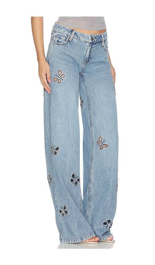 Amazing Embellished Cutout Jean in Blue. - size 24 (also in 25, 26, 29) - Alice + Olivia - Modalova
