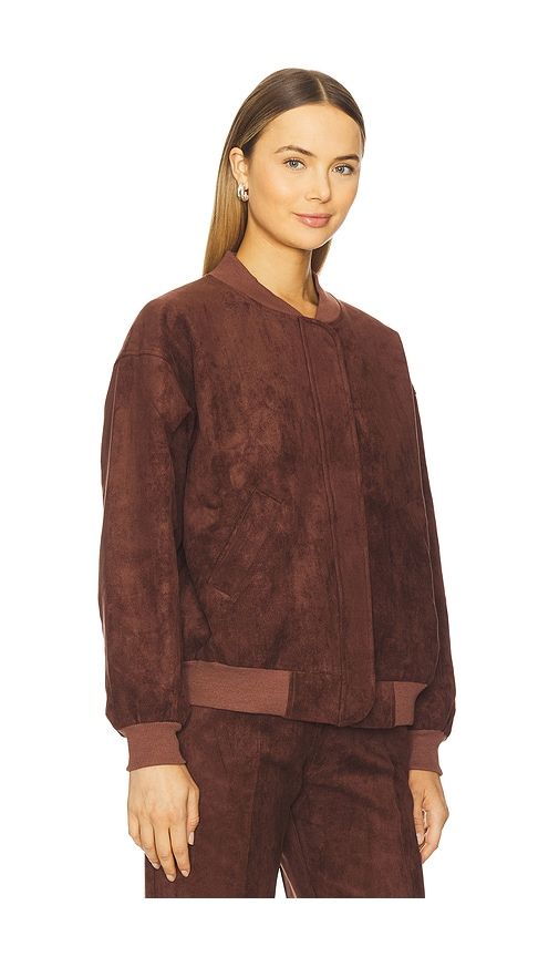 X REVOLVE Vero Suede Bomber Jacket in Chocolate. - size L (also in S, XS) - Amanda Uprichard - Modalova
