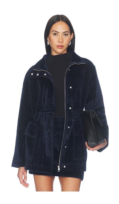 Edie Faux Pony Parka Jacket in Navy. - size L (also in M, S, XS, XXS) - Apparis - Modalova