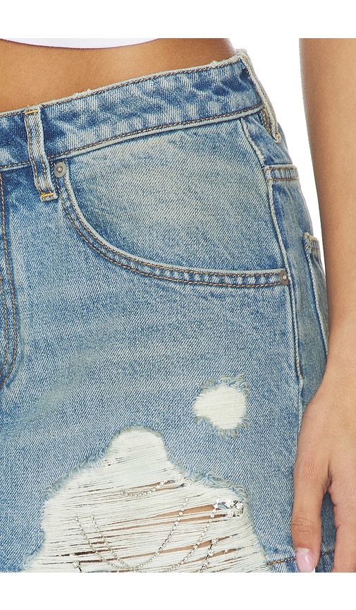 Crystal Fray Denim Mini Skirt in . Size 25. Also in 27 - AREA - Modalova