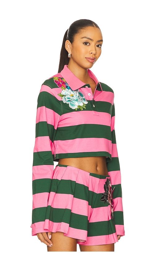 Embroidered Flower Cropped Polo Top in ,Dark . - size L (also in S) - AREA - Modalova