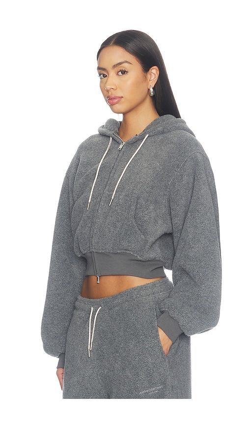 Shrunken Zip-up Hoodie With Rhinestone Drawcord in Grey. - size L (also in M) - Alexander Wang - Modalova