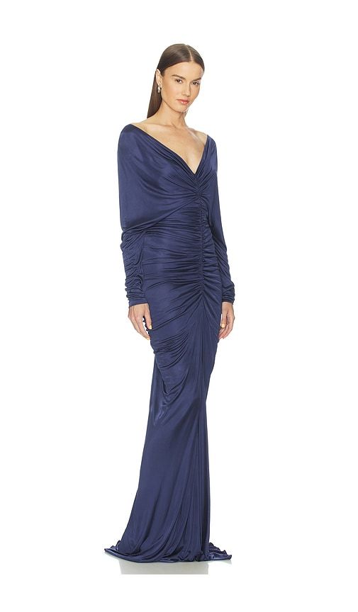 V Neck Ruched Gown in Navy. - size 34/0 (also in 36/2) - Atlein - Modalova