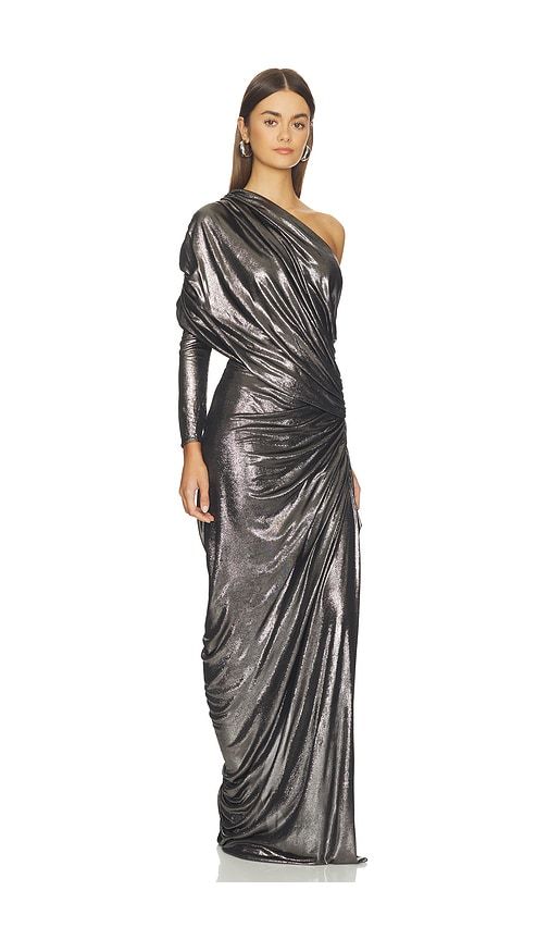 One Sleeve Draped Gown in Metallic Silver. - size 34 (also in 36, 38, 40) - Atlein - Modalova