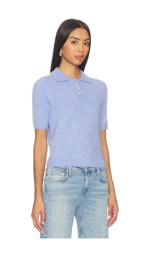 Solid Cropped Short Sleeve Polo in Baby Blue. - size M (also in S) - Autumn Cashmere - Modalova