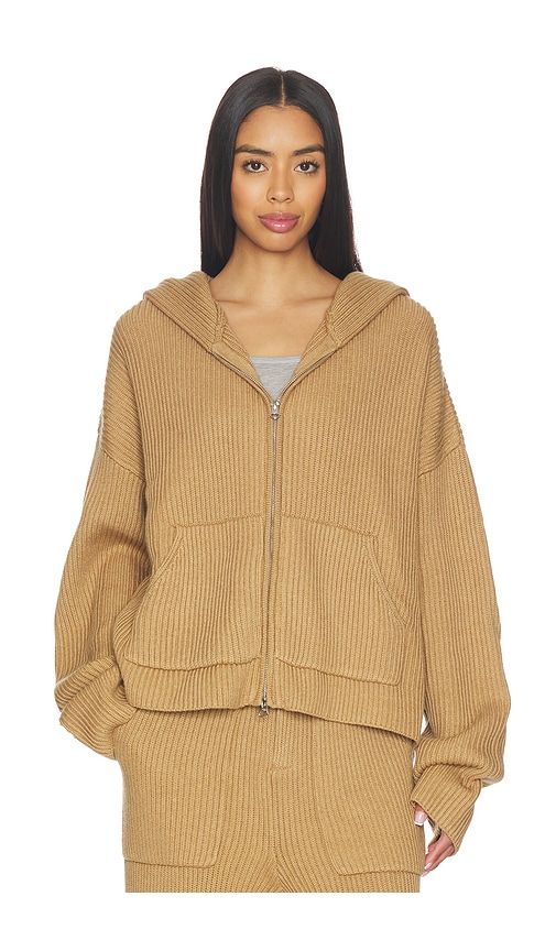 Knit Zip Up Hoodie in Beige. - size M (also in S, XS) - Aya Muse - Modalova