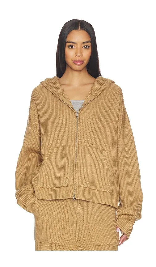 Knit Zip Up Hoodie in Beige. - size M (also in XS) - Aya Muse - Modalova