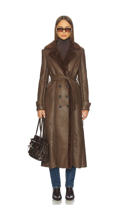 Faux Leather Trench Coat in Chocolate. - size S (also in XS) - Bardot - Modalova