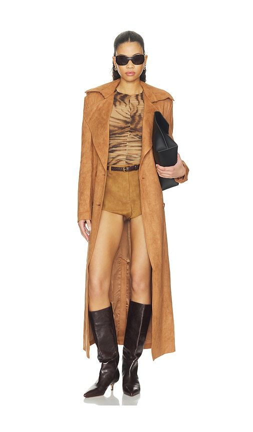 Kira Faux Suede Trench Coat in Brown. - size 10 (also in 12, 2, 4, 6, 8) - Bardot - Modalova