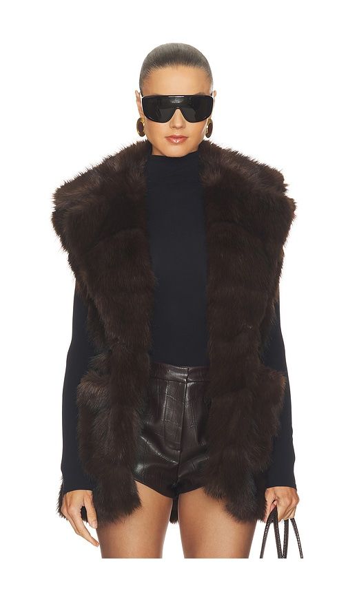 Brentley Faux Fur Vest in Chocolate. - size L (also in M, S) - Bardot - Modalova