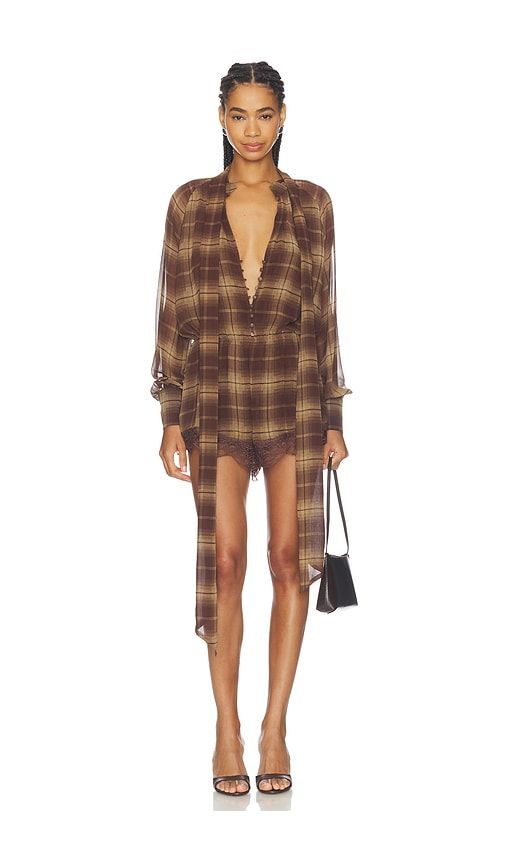 X REVOLVE Petra Long Sleeve Playsuit in Brown. - size 10 (also in 12, 2, 4, 6, 8) - Bardot - Modalova