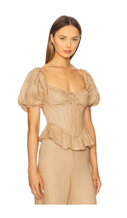 Esra Puff Sleeve Corset Top in Brown. - size 10 (also in 4, 6, 8) - Bardot - Modalova