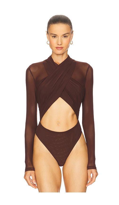 Aliyah Wrap Bodysuit in Brown. - size 10 (also in 12, 2, 4, 6, 8) - Bardot - Modalova