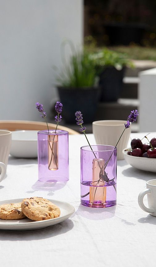 Small Reversible Glass Vase in Purple - Block Design - Modalova