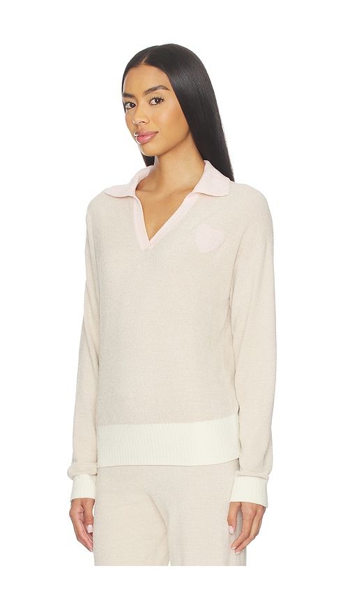 Cozy Chic Ultra Lite Color Block Heart Collared Pullover in Tan. - size L (also in M, S, XS) - Barefoot Dreams - Modalova