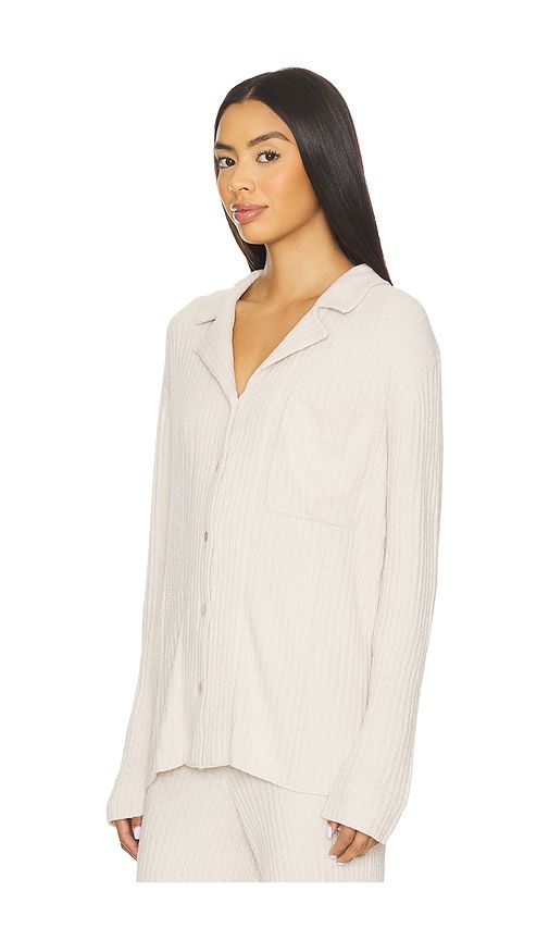 CozyChic Ultra Lite Lurex Rib Button Front Shirt in Tan. - size M (also in S, XL, XS) - Barefoot Dreams - Modalova
