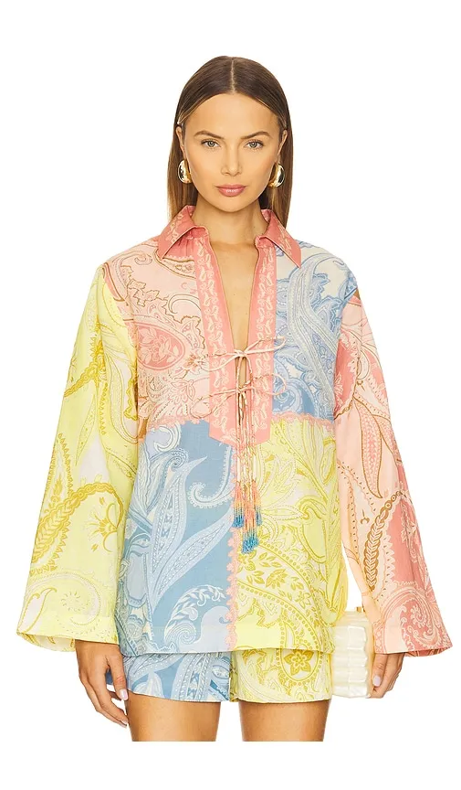 Drop Shoulder Collared Tunic in Blue,Yellow. - size L (also in XS) - HEMANT AND NANDITA - Modalova