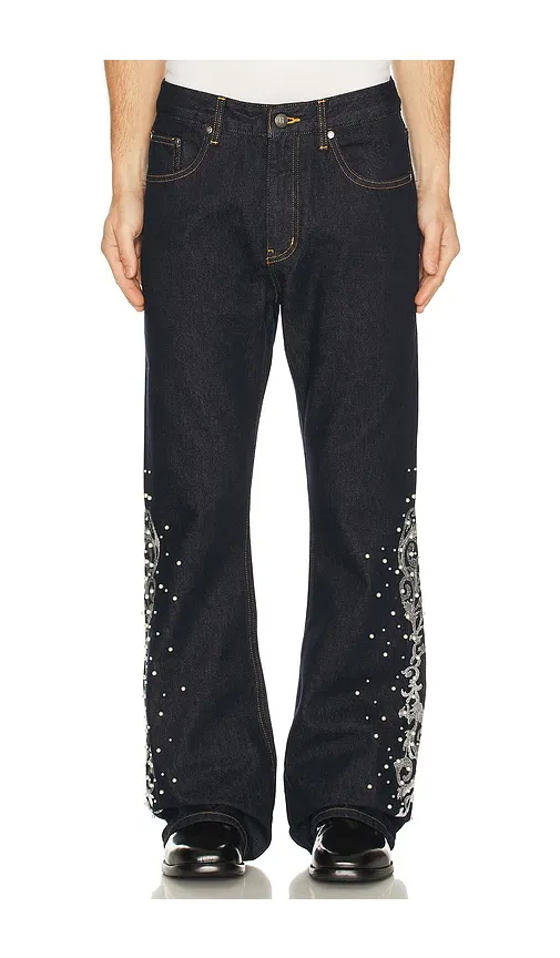 Embroidered Pearl Flared Trousers in Black. - size L (also in S) - Birth Of Royal Child - Modalova
