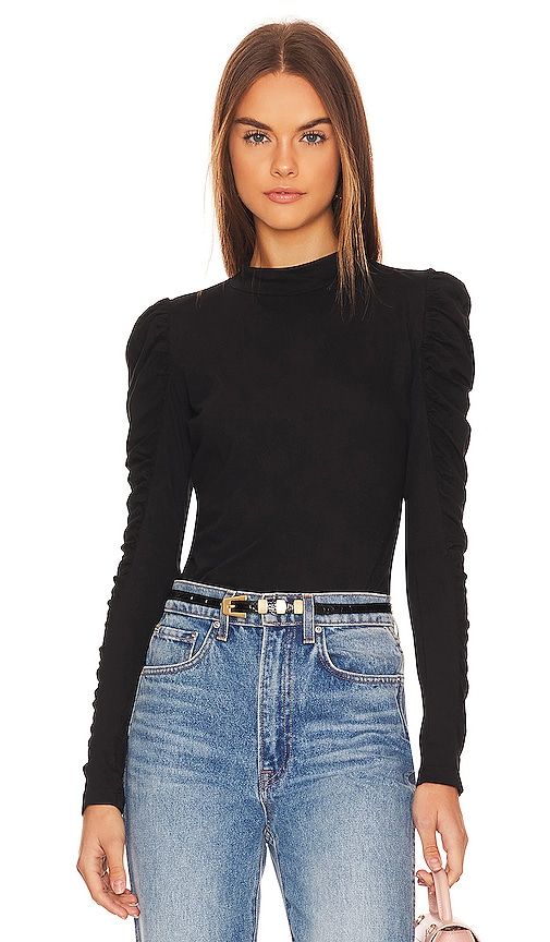 Shirred Sleeve Turtleneck Top in . - size L (also in S, XS) - Bobi - Modalova
