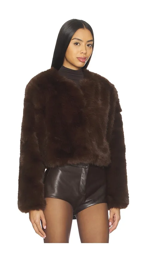 Crop Faux Fur Coat in Brown. - size L (also in M, S, XS) - BLANKNYC - Modalova