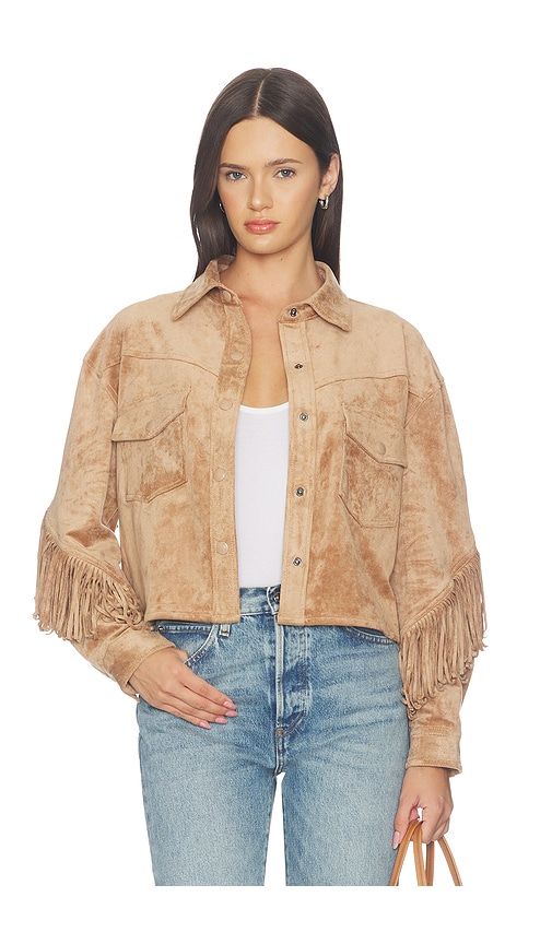 Cropped Fringe Jacket in Taupe. - size L (also in M, S, XS) - BLANKNYC - Modalova
