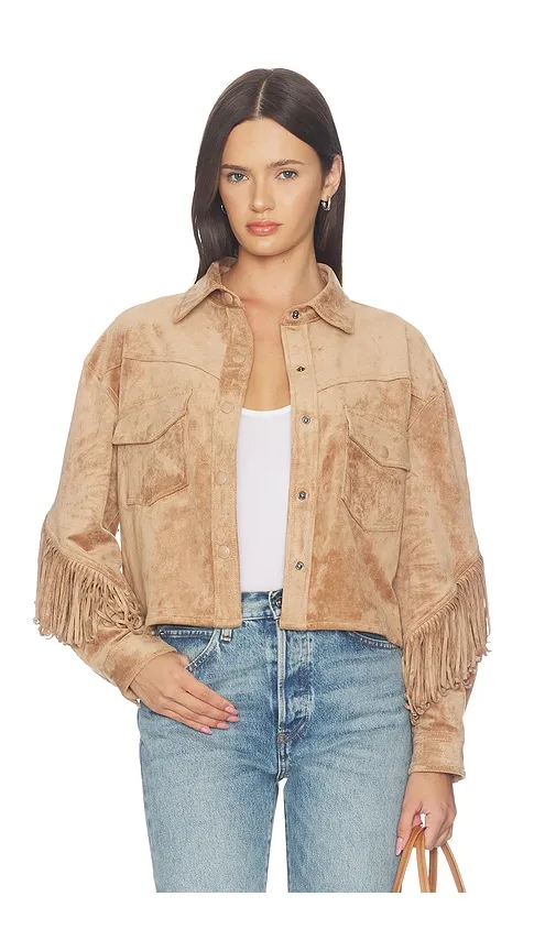 Faux Suede Fringe Shacket in Taupe. - size L (also in M) - BLANKNYC - Modalova